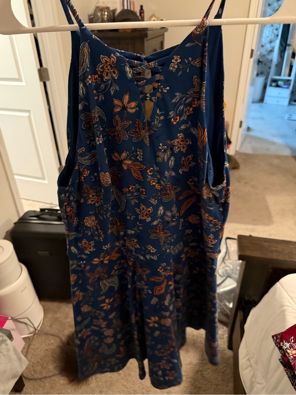 Floral Navy Sleeveless Lace-Up Jumpsuit